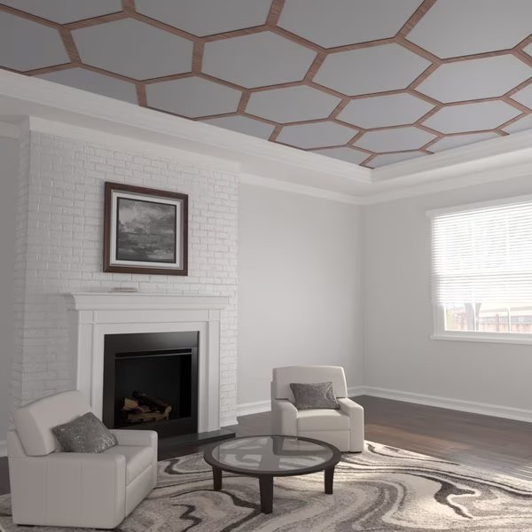 81 56W x 47 14H x 14T Large Westmore Decorative Fretwork Wood Ceiling Panels, Walnut, Ekena Millwork, Mfr#: CELW82X47X0250WSTWA